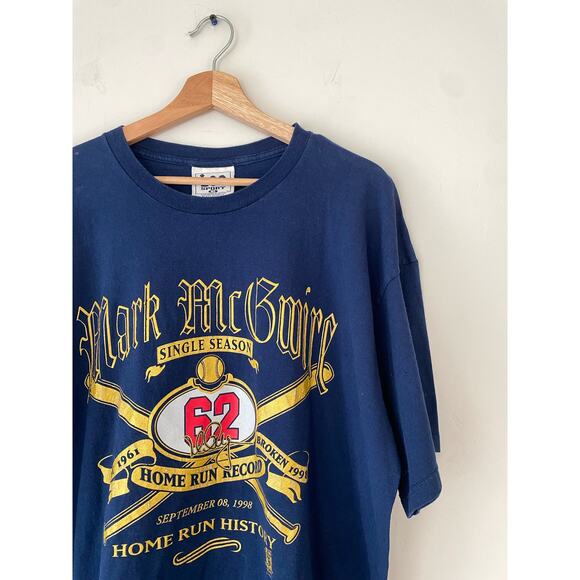 VTG 1998 Lee Sport Mark McGwire Home Run Record Navy Blue T-Shirt - Picture 2 of 5